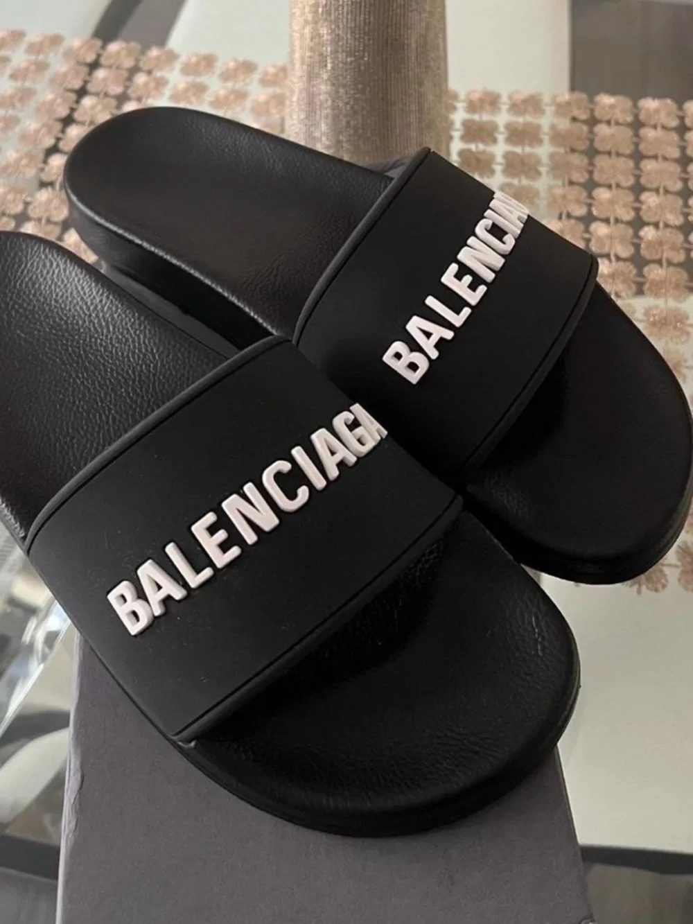 Balenciaga Men's Black Logo Slides 9 - Picture 2 of 5
